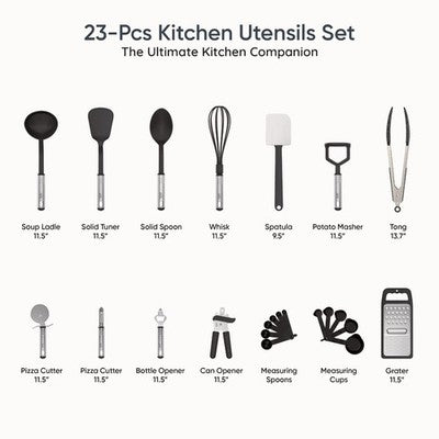 Cooking Utensils Set 23 Piece Stainless Steel Heat Resistant Nylon Kitchen Tool